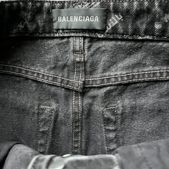 NWT Balenciaga Logomania Mini Skirt Black Denim Allover Logo Print Fitted - Picture 10 of 13